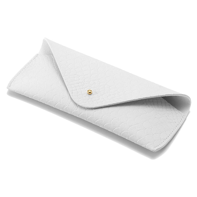 White Textured Glasses Case with Curved Flap