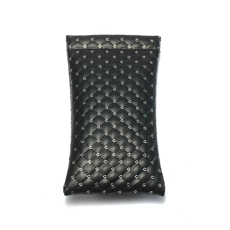 Black Quilted Faux Leather Glasses Pouch