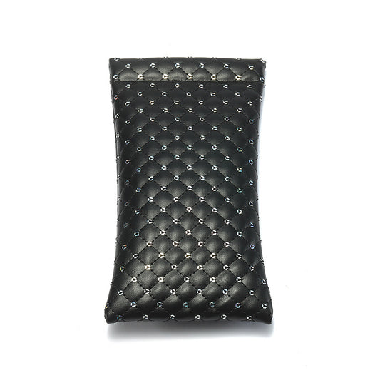 Black Quilted Faux Leather Glasses Pouch